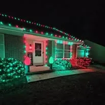 Festive holiday lighting on a home