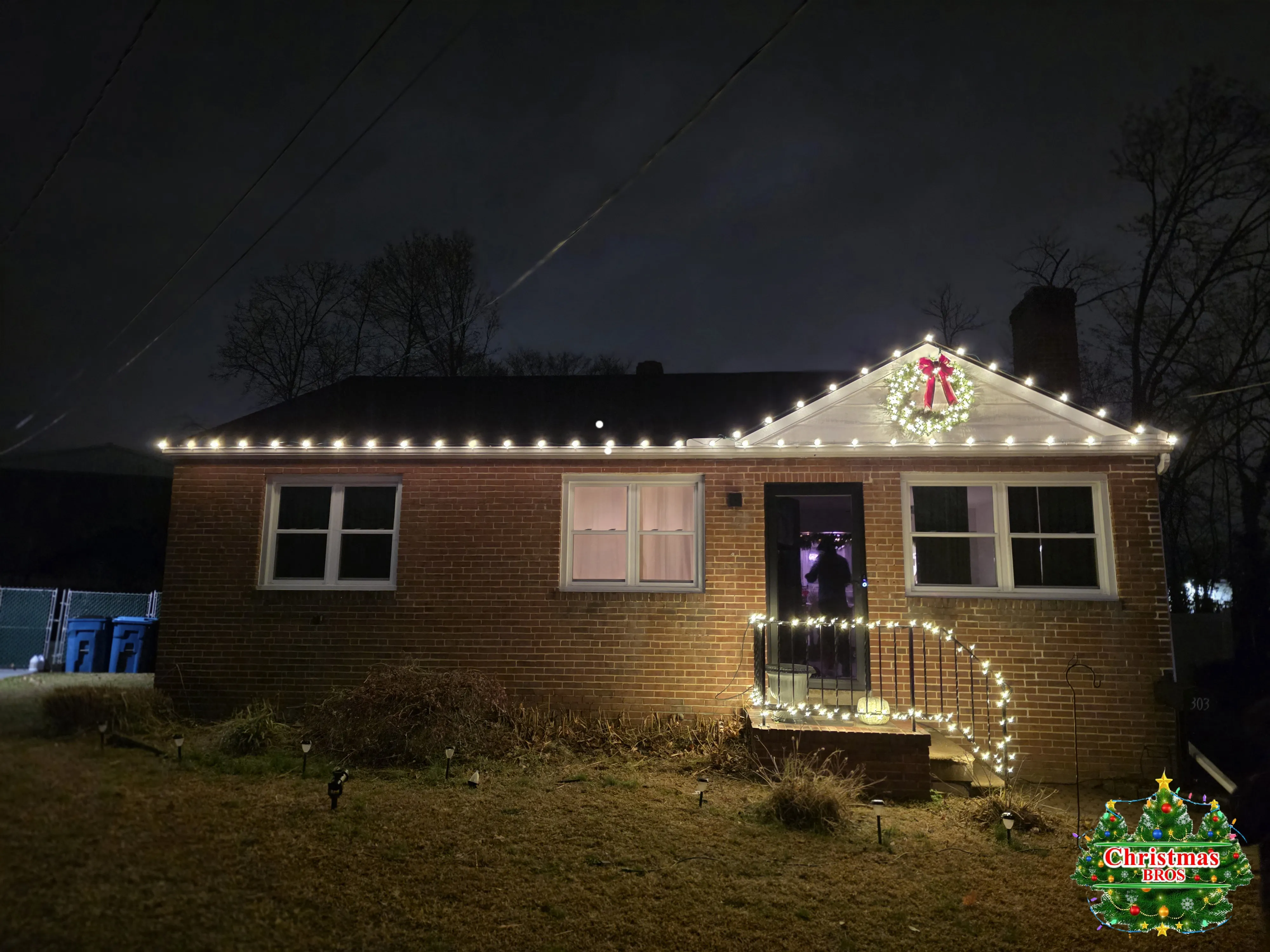 Commercial storefront with Christmas lights