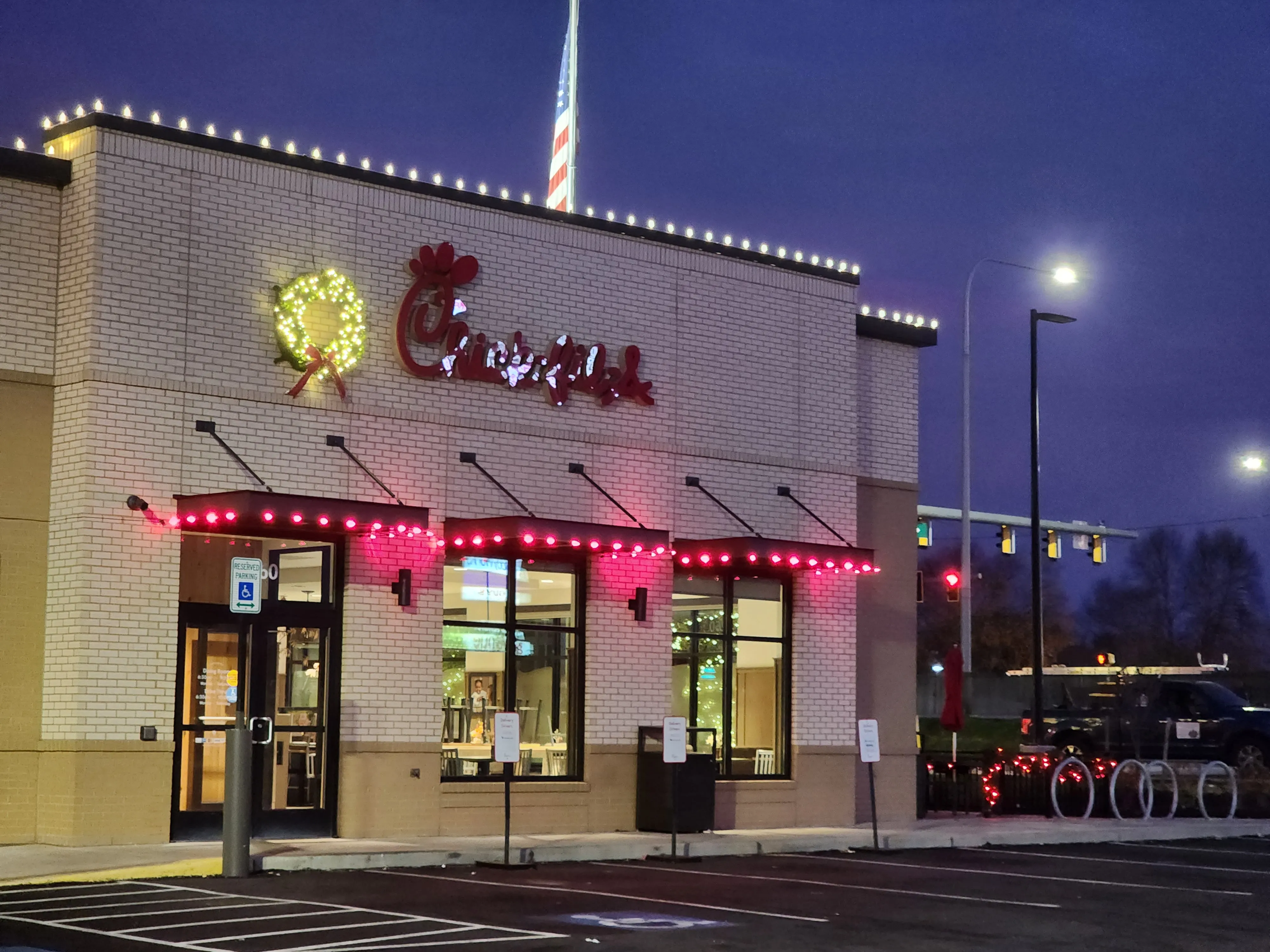 Professionally installed Christmas lights on a home